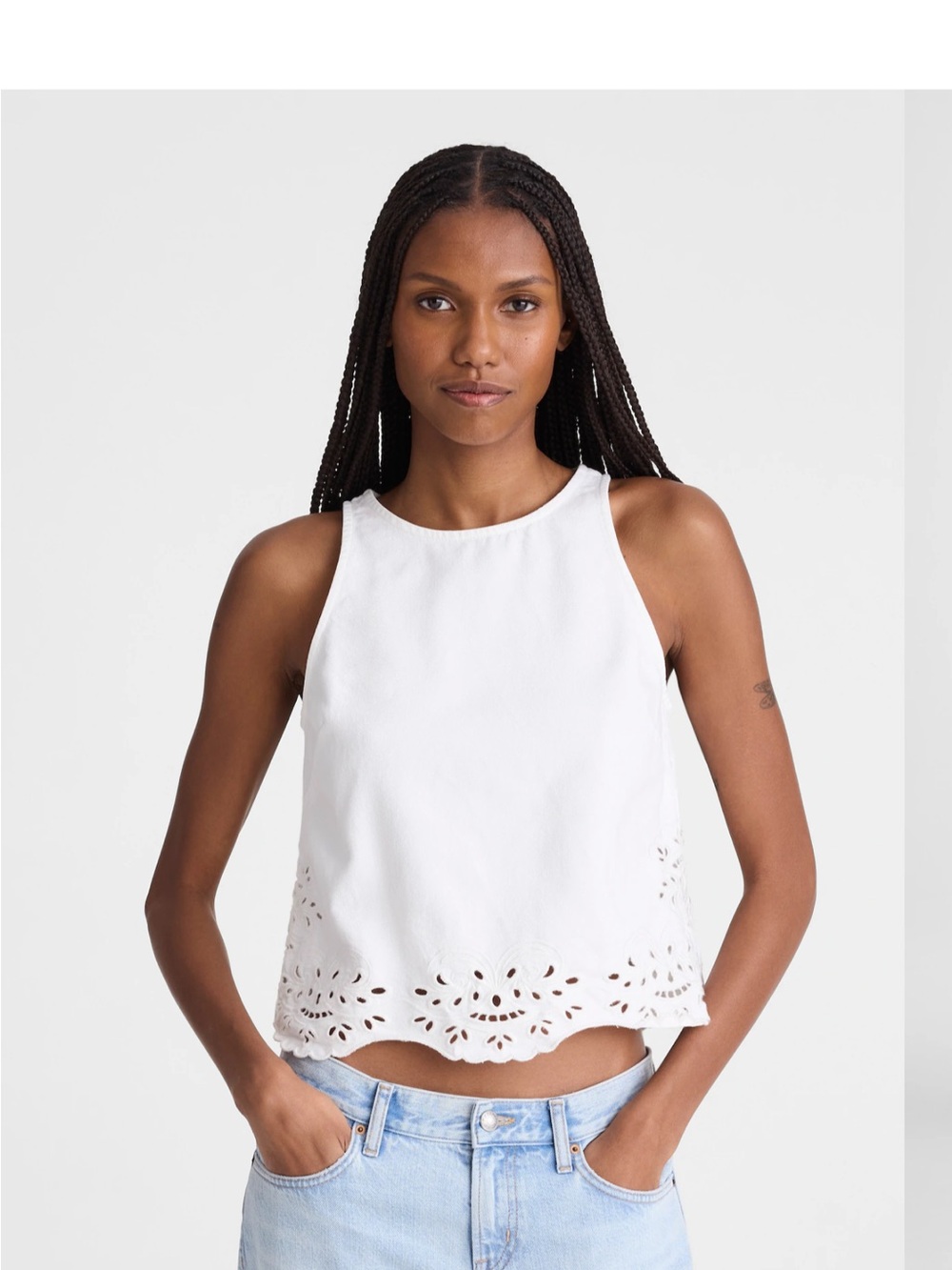Madewell Denim Eyelet Shell Top Tile White M
